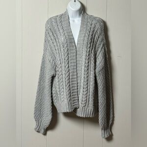 Princess Polly Womens Light Gray Drop Shoulder Cable Loose Knit Cardigan Sz XS/S